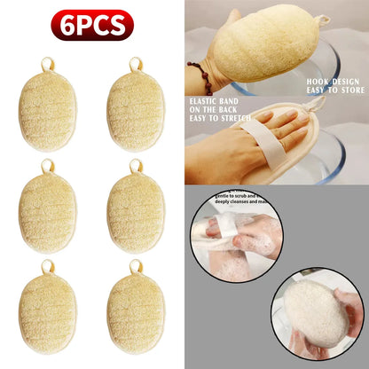 6 pieces, 3 pieces, 1 piece of loofah sponge
