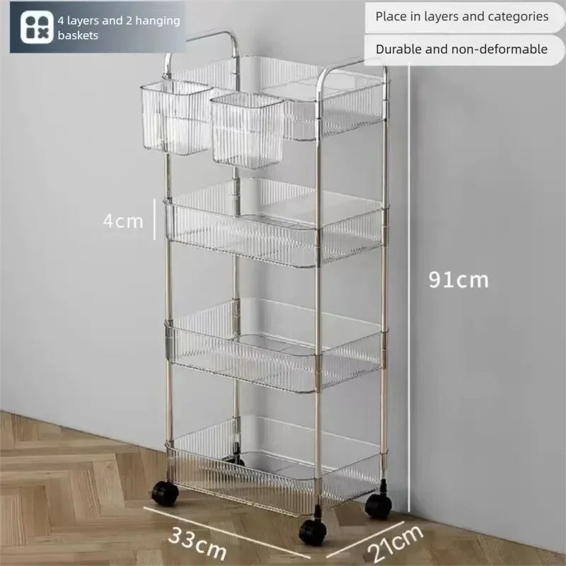 Transparent acrylic storage rack with casters