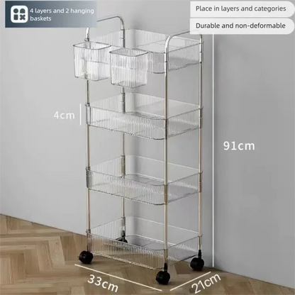 Transparent acrylic storage rack with casters