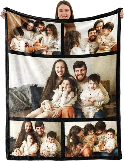 Custom Blanket with Words Picture Collage Customized Blankets,Birthday Souvenir Gifts Personalized Throw Blanket for Father, Mom