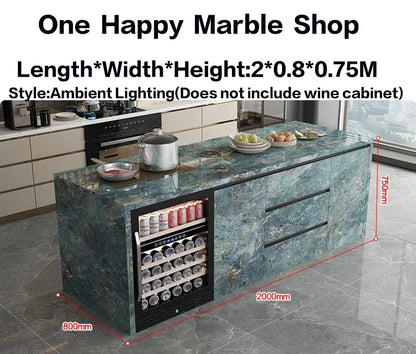 Natural Marble Kitchen Island with Storage & Wine Cooler