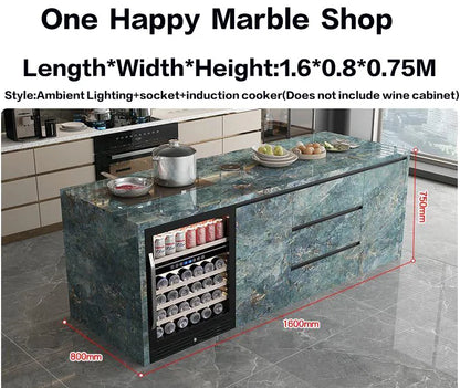 Natural Marble Kitchen Island with Storage & Wine Cooler