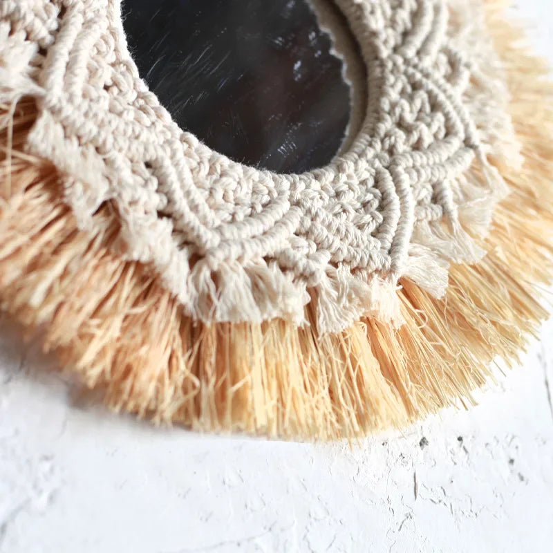 Bohemian Home Decoration Straw Hand-woven Mirror