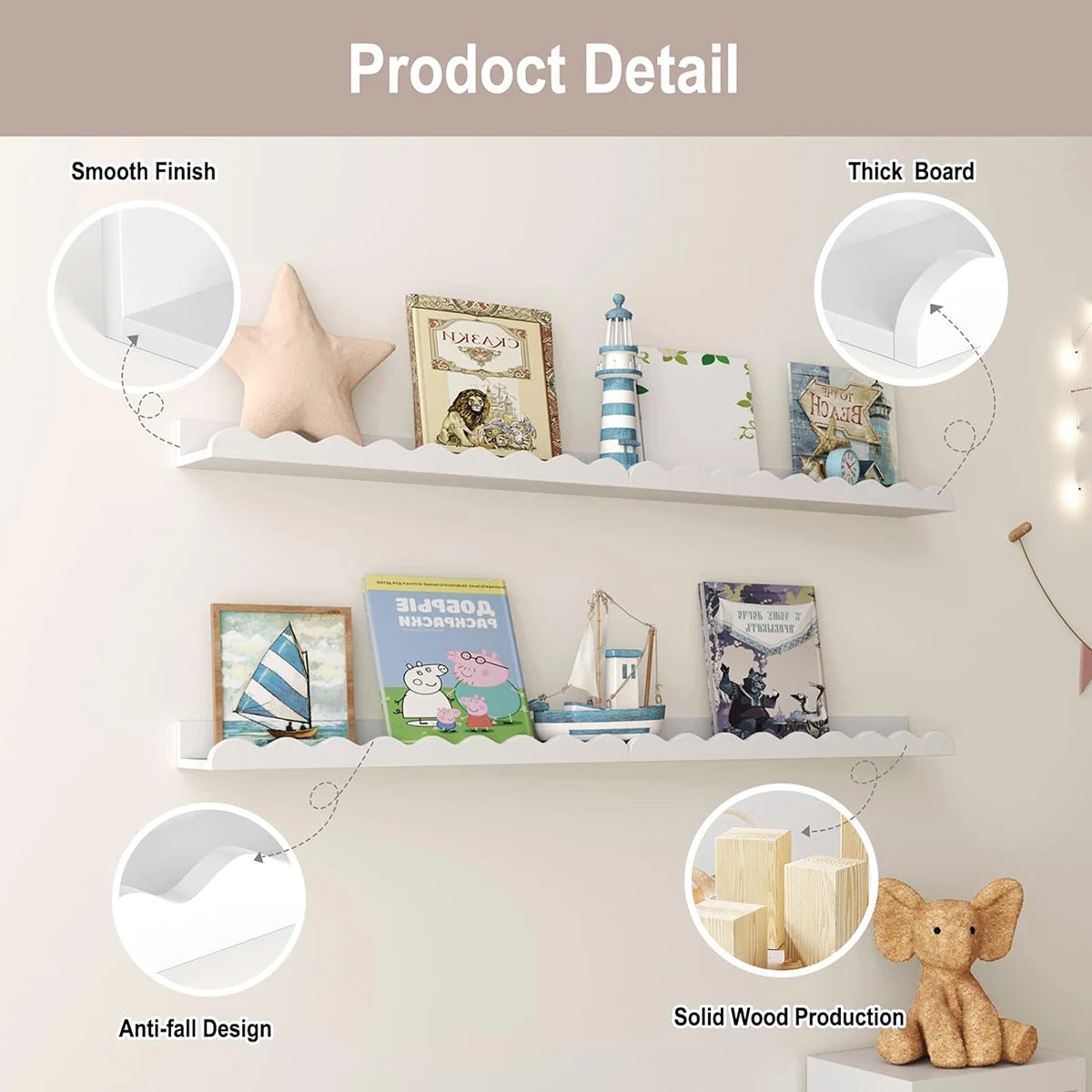 White Wavy Wooden Floating Shelf
