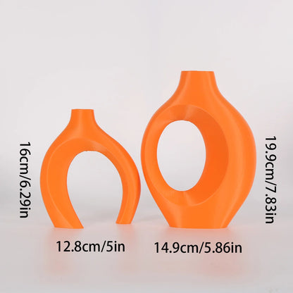 A set of 2 Bohemian-chic round plastic vases