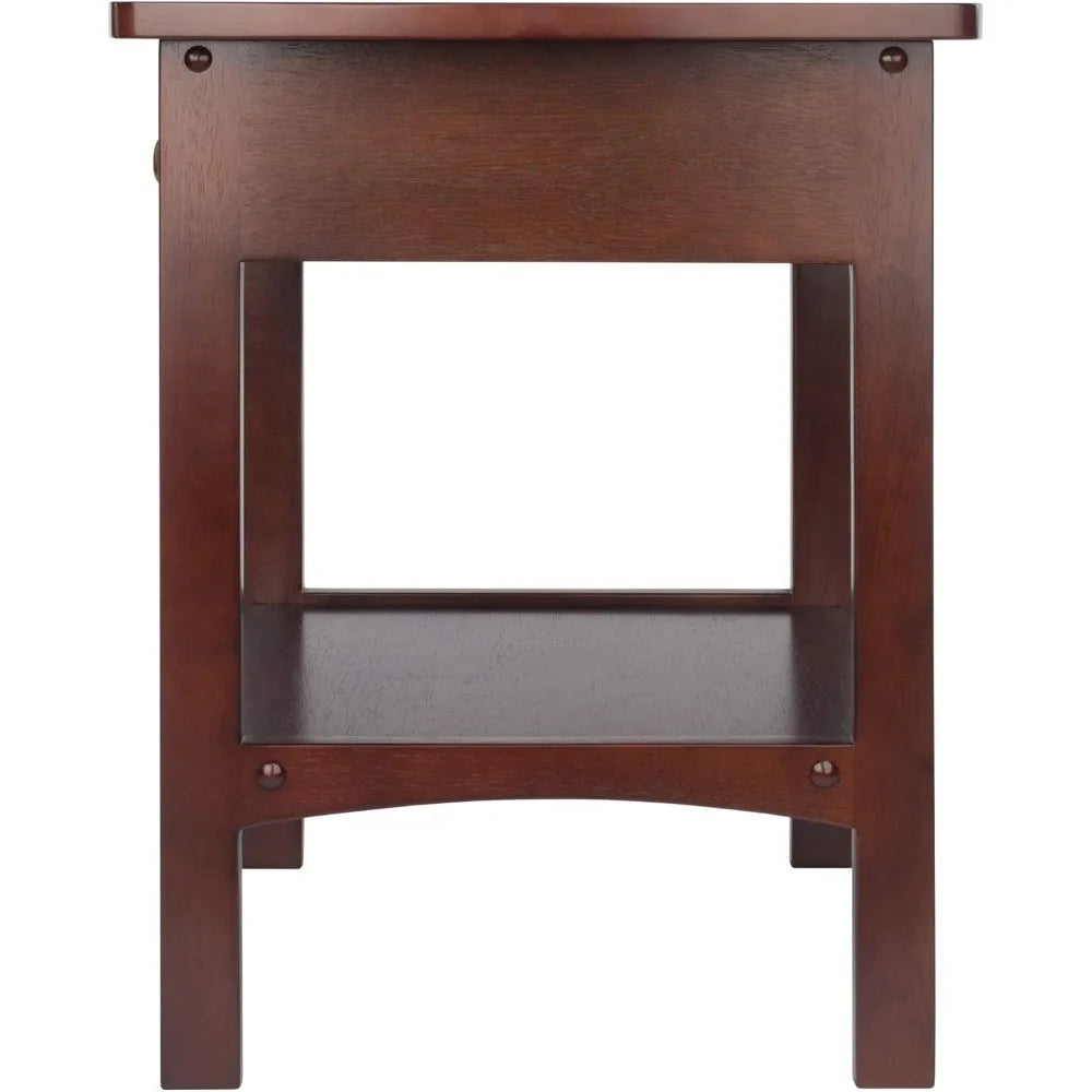 Wood Curved End Table Night Stand with Drawer