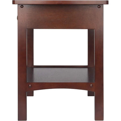 Wood Curved End Table Night Stand with Drawer