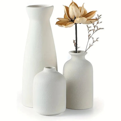 Set of 3 Ceramic Vases for Country Home Decor