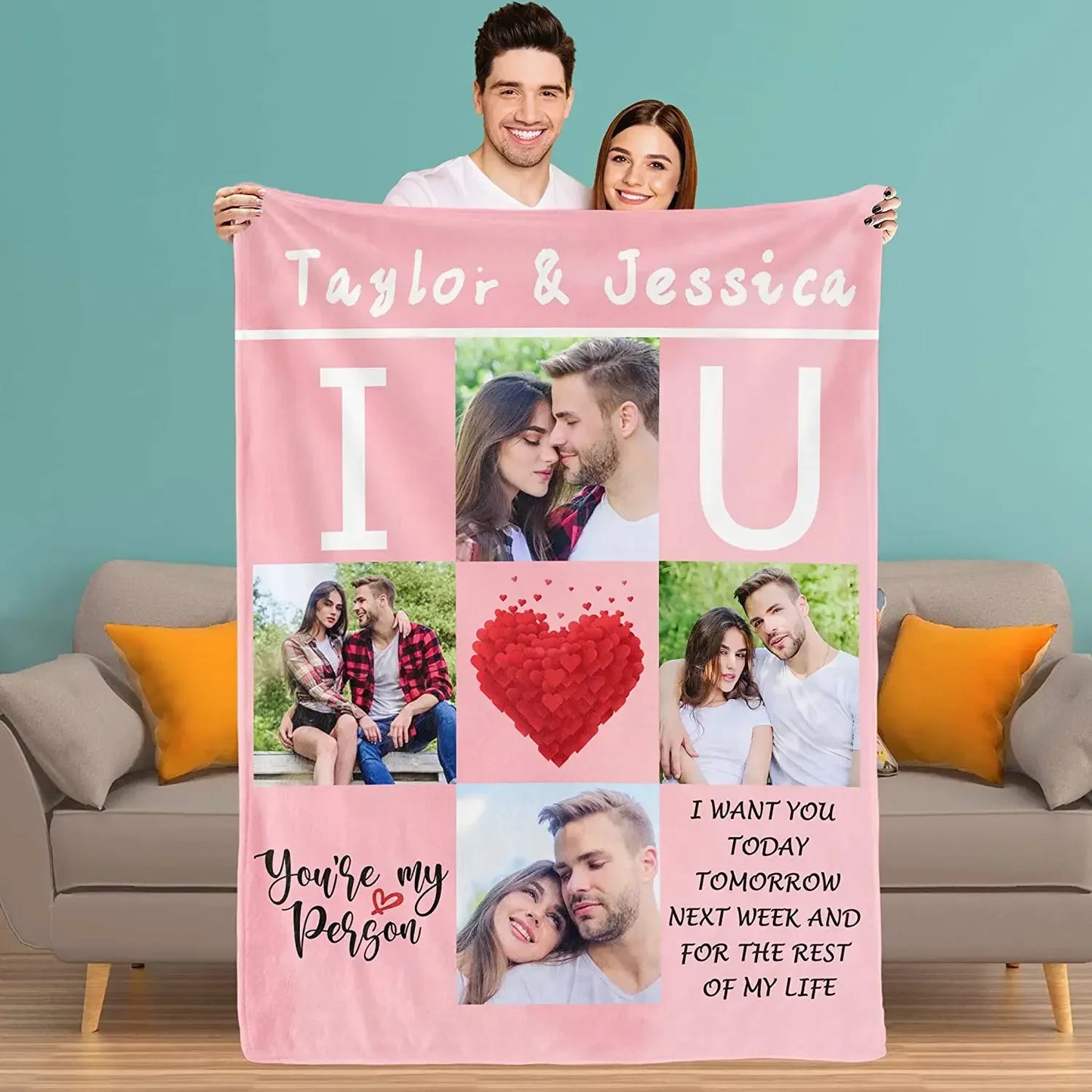 Custom Blanket with Words Picture Collage Customized Blankets,Birthday Souvenir Gifts Personalized Throw Blanket for Father, Mom
