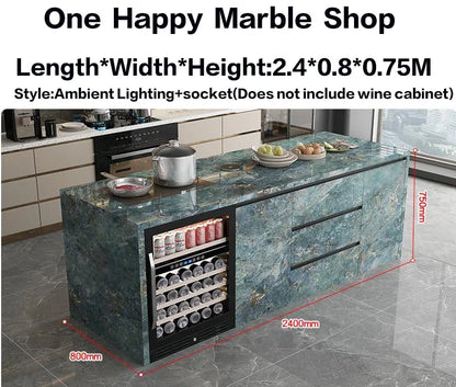 Natural Marble Kitchen Island with Storage & Wine Cooler