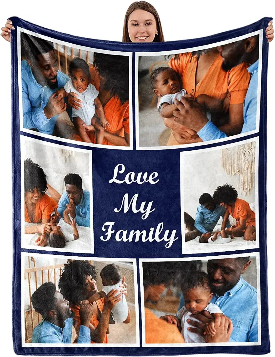 Custom Blanket with Words Picture Collage Customized Blankets,Birthday Souvenir Gifts Personalized Throw Blanket for Father, Mom