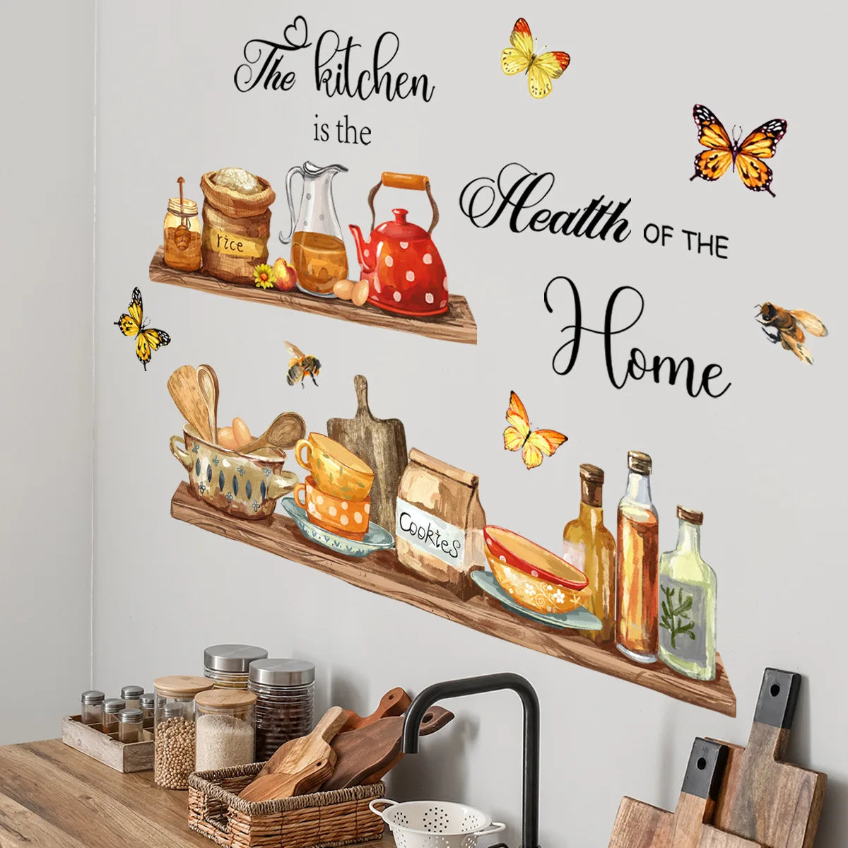 Cartoon Kitchen Utensils Pattern Wall Sticker