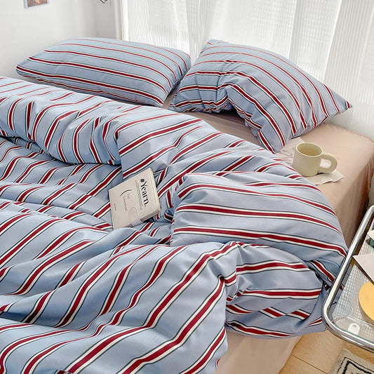 Simple Red and Blue Striped Duvet Cover