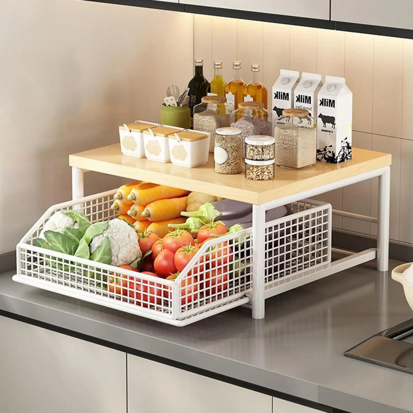 Kitchen Storage Rack Upright Shelf with Drawer
