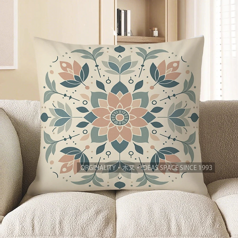 Bohemian Mandala Pattern Throw Pillow Cover