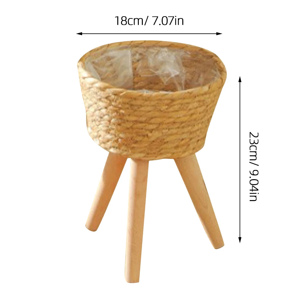 Wood Woven Plant Pot With Standing Legs