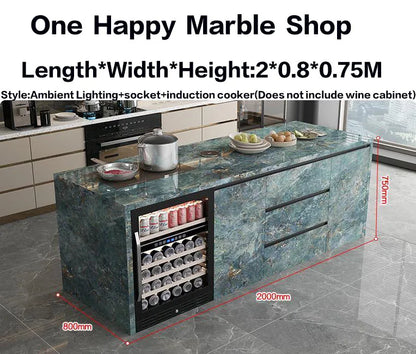 Natural Marble Kitchen Island with Storage & Wine Cooler
