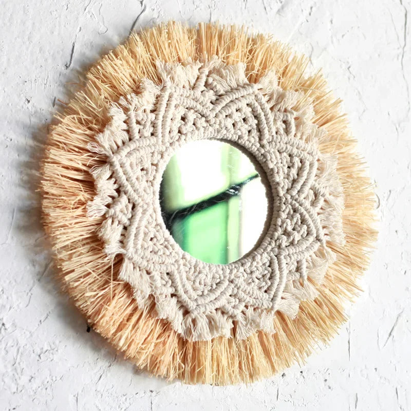 Bohemian Home Decoration Straw Hand-woven Mirror