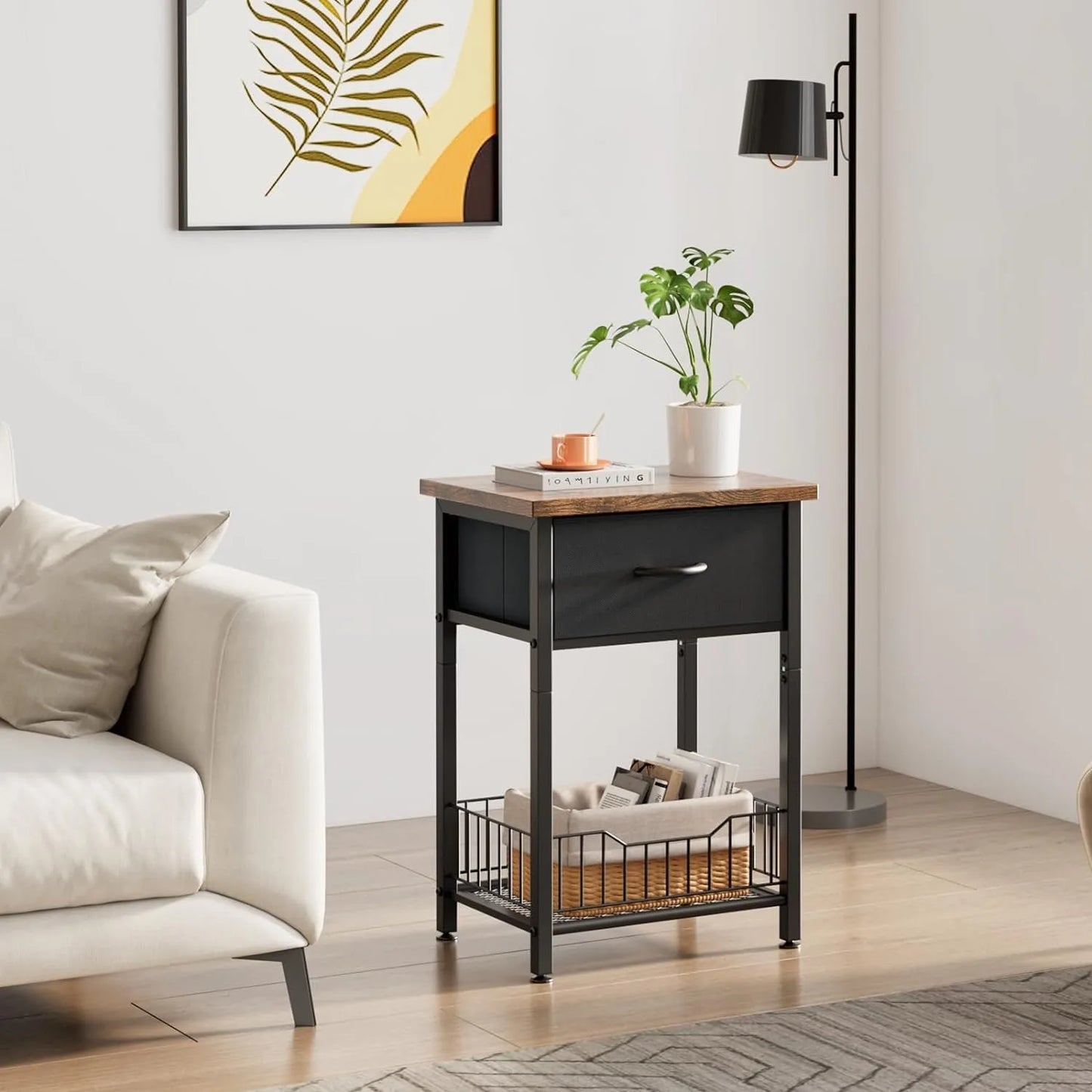 Nightstand End Table with Open Shelf