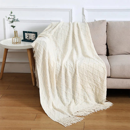 Beige Boho Throw Blanket
