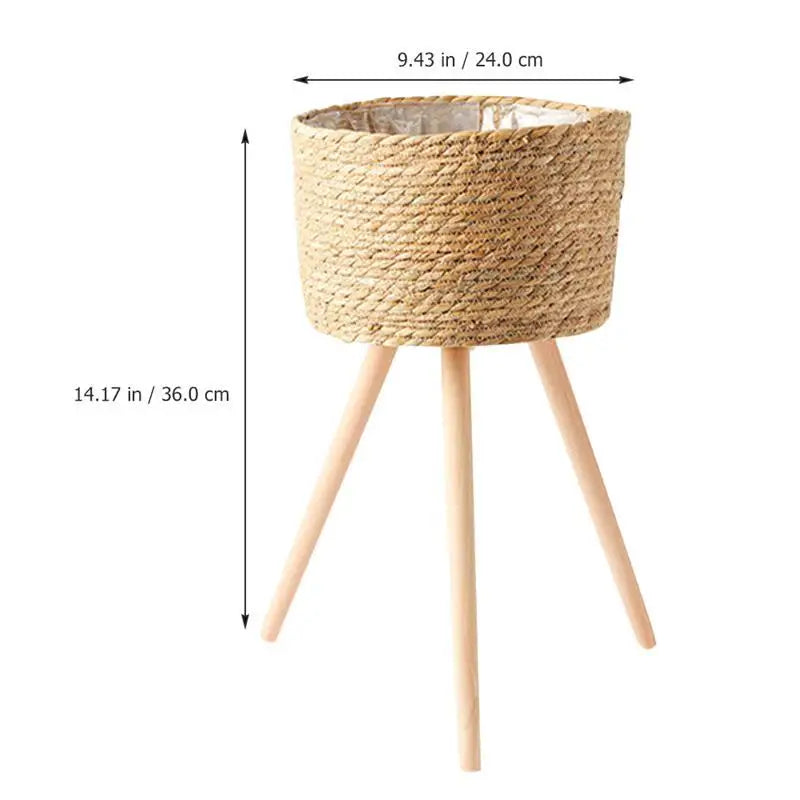 Wood Woven Plant Pot With Standing Legs