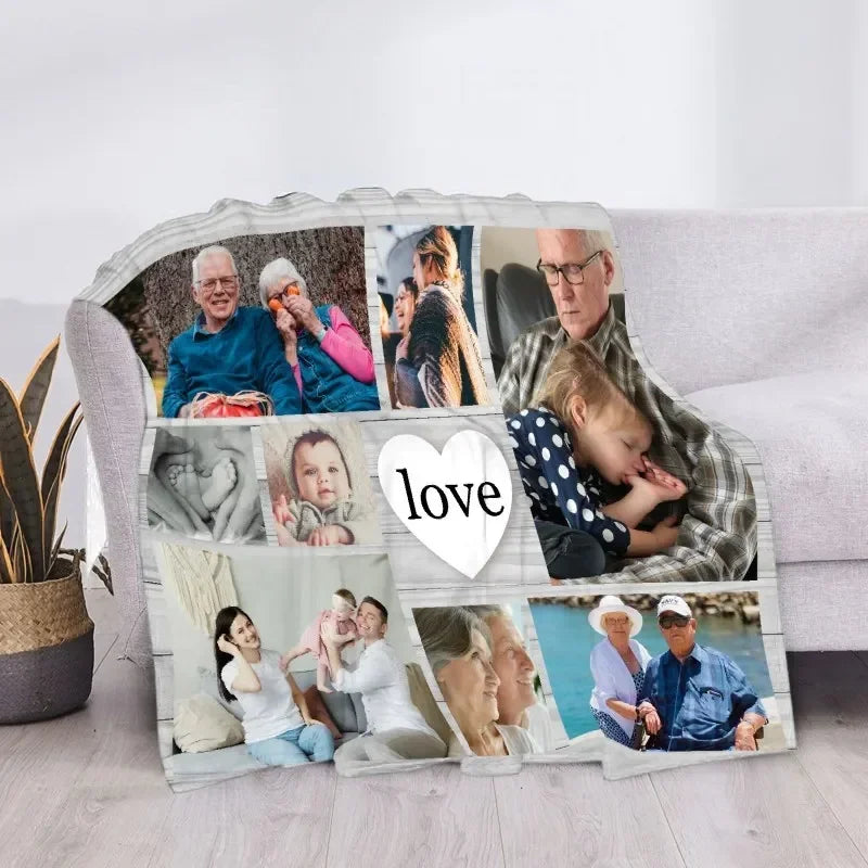 Custom Blanket with Words Picture Collage Customized Blankets,Birthday Souvenir Gifts Personalized Throw Blanket for Father, Mom