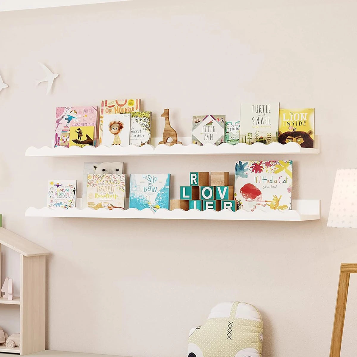 White Wavy Wooden Floating Shelf