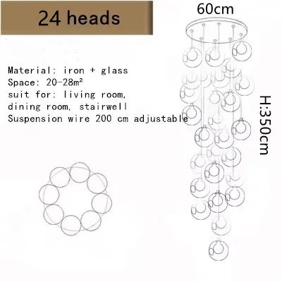 Modern Glass Ball Chandelier Indoor Lighting Fixtures for Living Room Hotel Lobby Bedroom Staircase - Home Decorative Light
