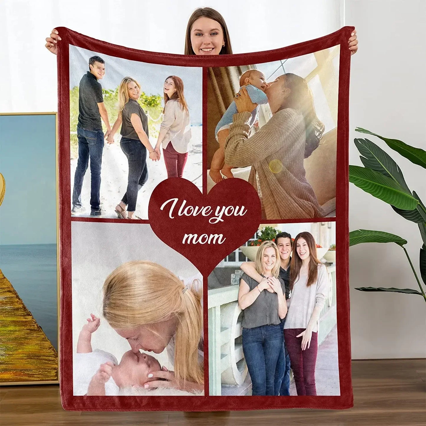 Custom Blanket with Words Picture Collage Customized Blankets,Birthday Souvenir Gifts Personalized Throw Blanket for Father, Mom