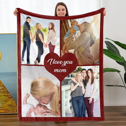 Custom Blanket with Words Picture Collage Customized Blankets,Birthday Souvenir Gifts Personalized Throw Blanket for Father, Mom