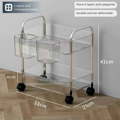 Transparent acrylic storage rack with casters