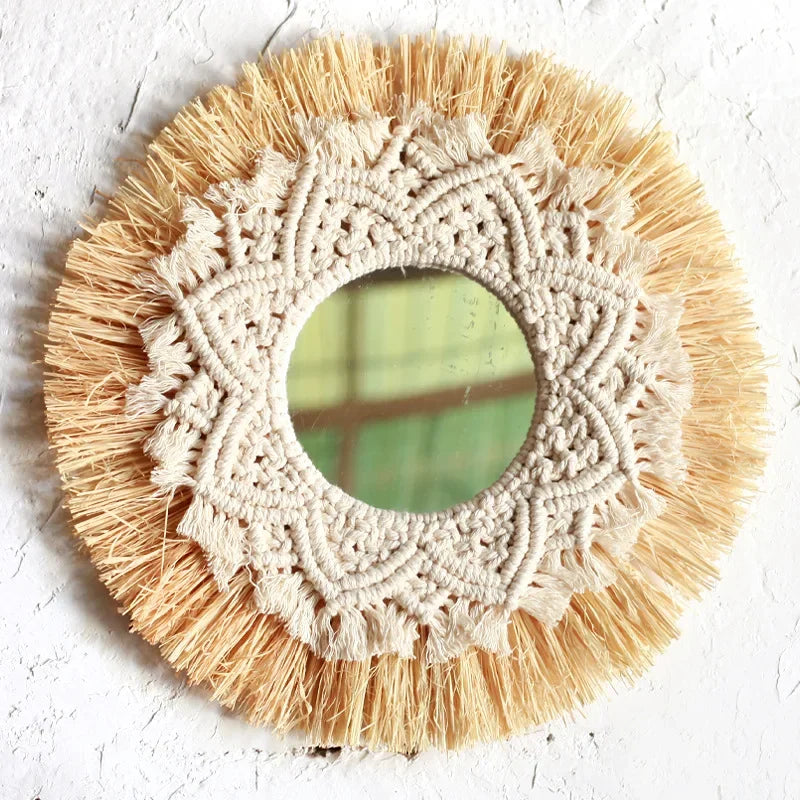 Bohemian Home Decoration Straw Hand-woven Mirror