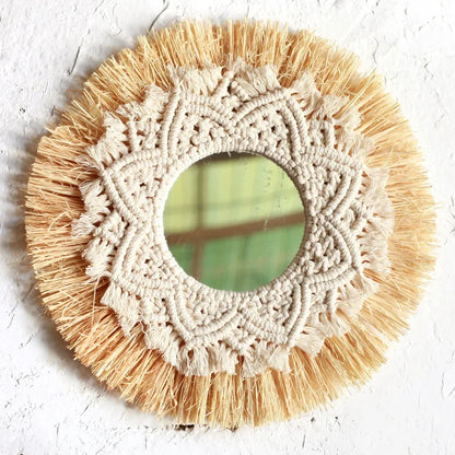 Bohemian Home Decoration Straw Hand-woven Mirror