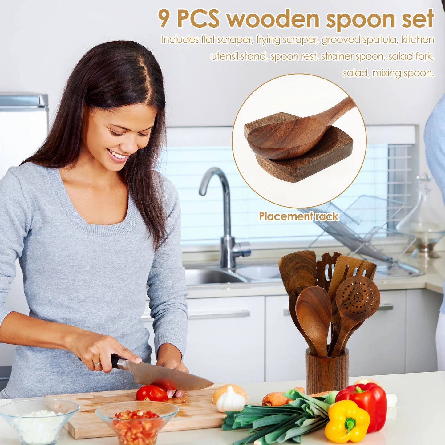 Wood Utensil Set Teak Wood Kitchen Cooking Utensil Set