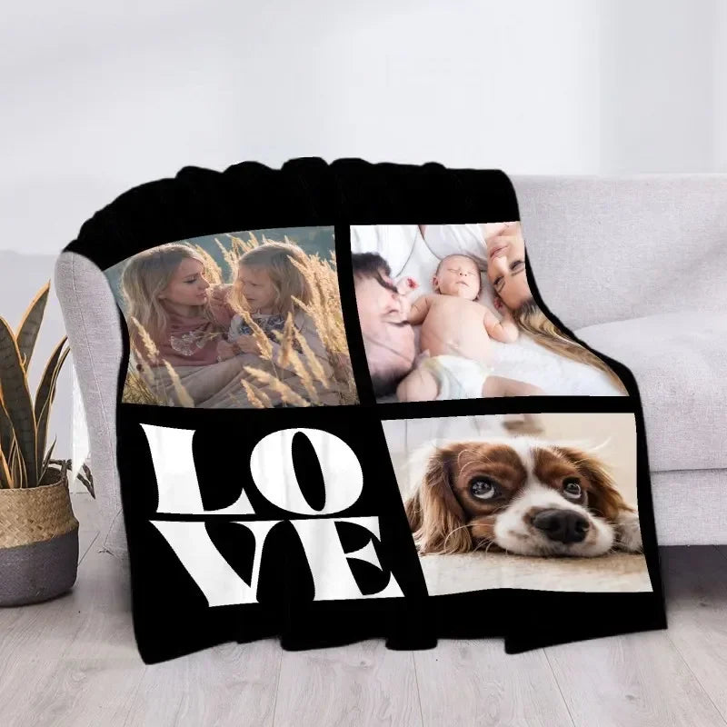 Custom Blanket with Words Picture Collage Customized Blankets,Birthday Souvenir Gifts Personalized Throw Blanket for Father, Mom